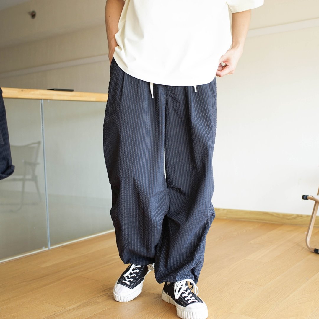 Losse Cargo Snopants 条纹泡泡纱伞兵裤 - 男士长裤 - 其他材质 黑色