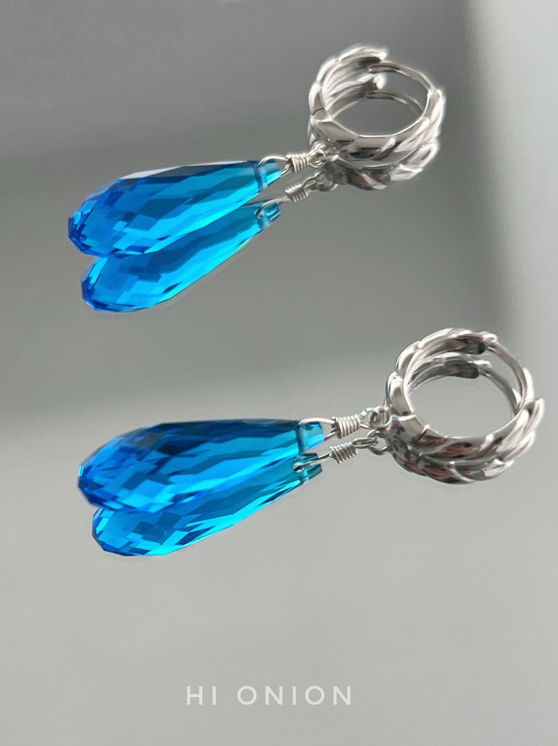 Hi Onion原创小众复古果冻海蓝水滴耳环S925银耳扣耳夹个性高级 - 耳环/耳夹 - 其他材质 