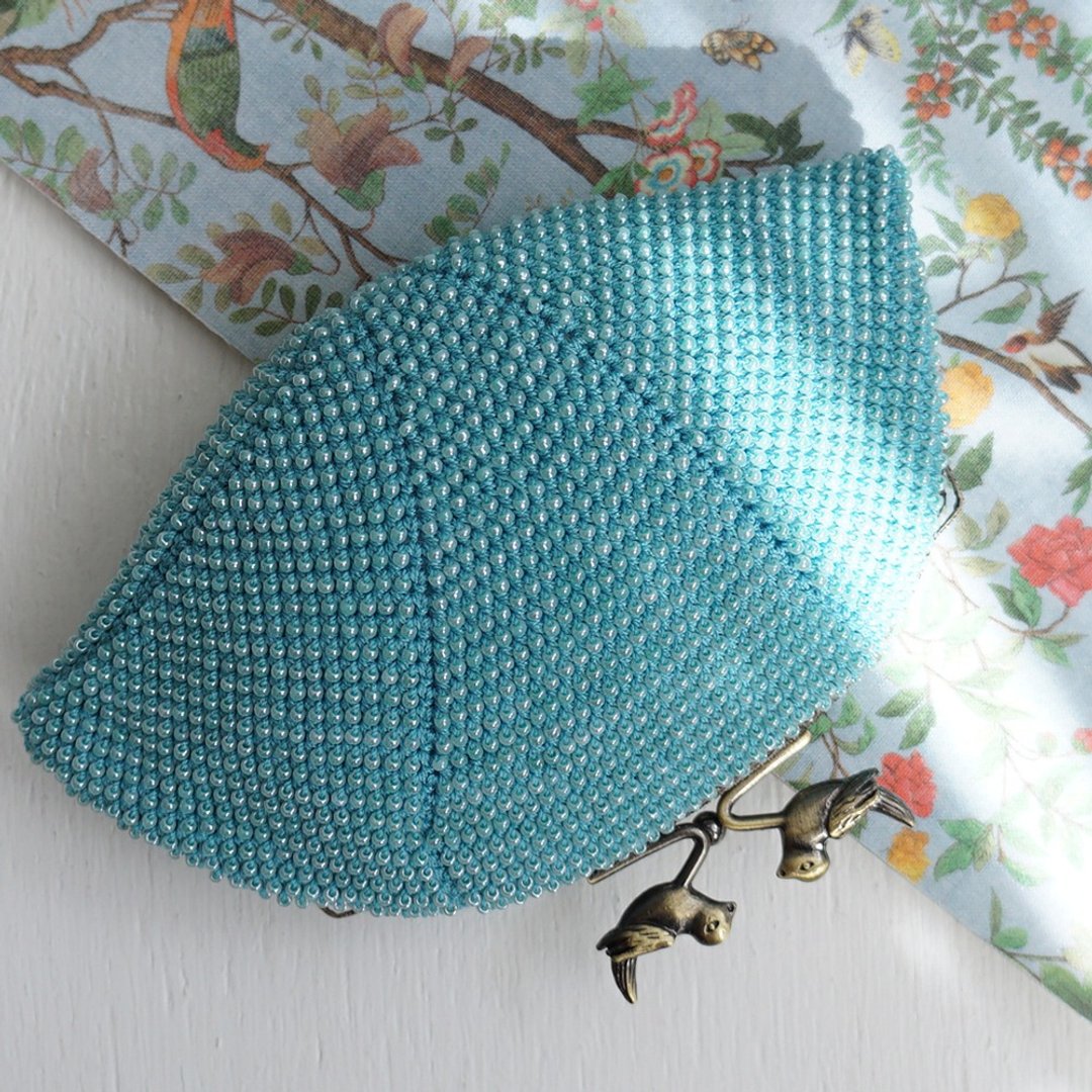 Ba-ba handmade Seedbeads crochet pouch No.1564 - 皮夹/钱包 - 其他材质 蓝色