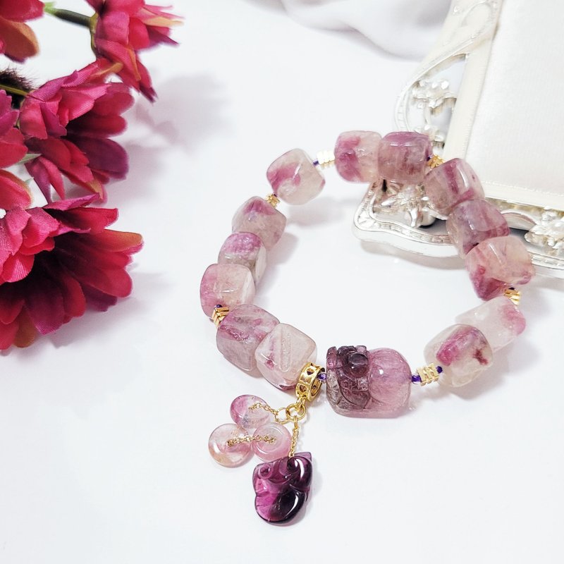 冰种梅花碧玺 方 貔貅 如意 三元及第 红运当头 手链 单品 礼物 - 手链/手环 - 宝石 粉红色