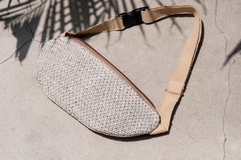 随身腰包 棉麻腰包 手织布侧背包 斜背包 随身包 帆布包-日本山丘 - 侧背包/斜挎包 - 棉．麻 黑色