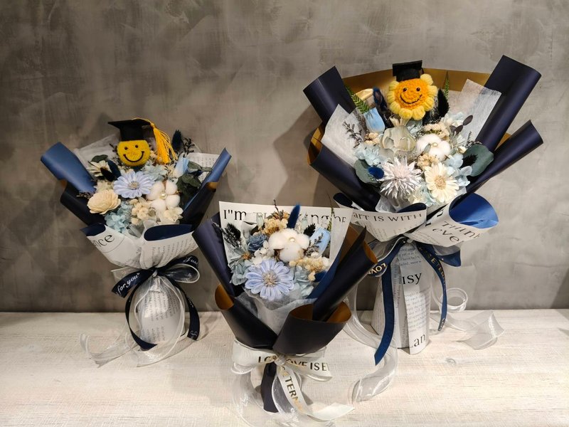 毕业花束 - 轻巧款 干燥花 永生花 棉花 向日葵 太阳花 索拉花 - 干燥花/捧花 - 植物．花 多色