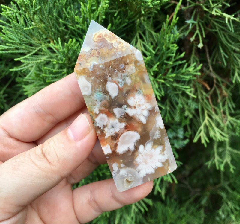 樱花玛瑙晶柱03 / 焦糖底色成形大粉花 / 多彩 - 其他 - 宝石 多色