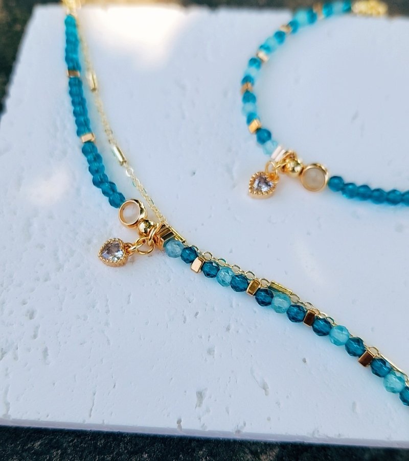 瑠岸明月【蓝】-蓝磷灰 蓝尖晶 单双设计半宝石手链 - 手链/手环 - 半宝石 蓝色