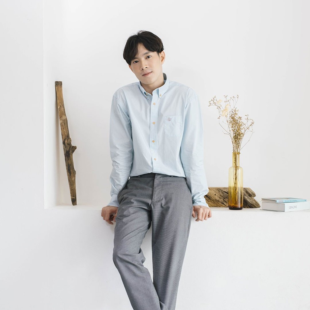 (尺寸 S, M) 船型 // 浅蓝色 // 男士修身版型 - 男装衬衫 - 棉 蓝色