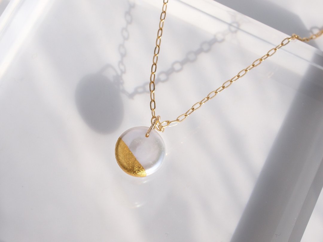 金箔珍珠项链 圆形珍珠 12mm UP ‐half moon‐ 淡水珍珠 14KGF 40cm - 项链 - 珍珠 白色