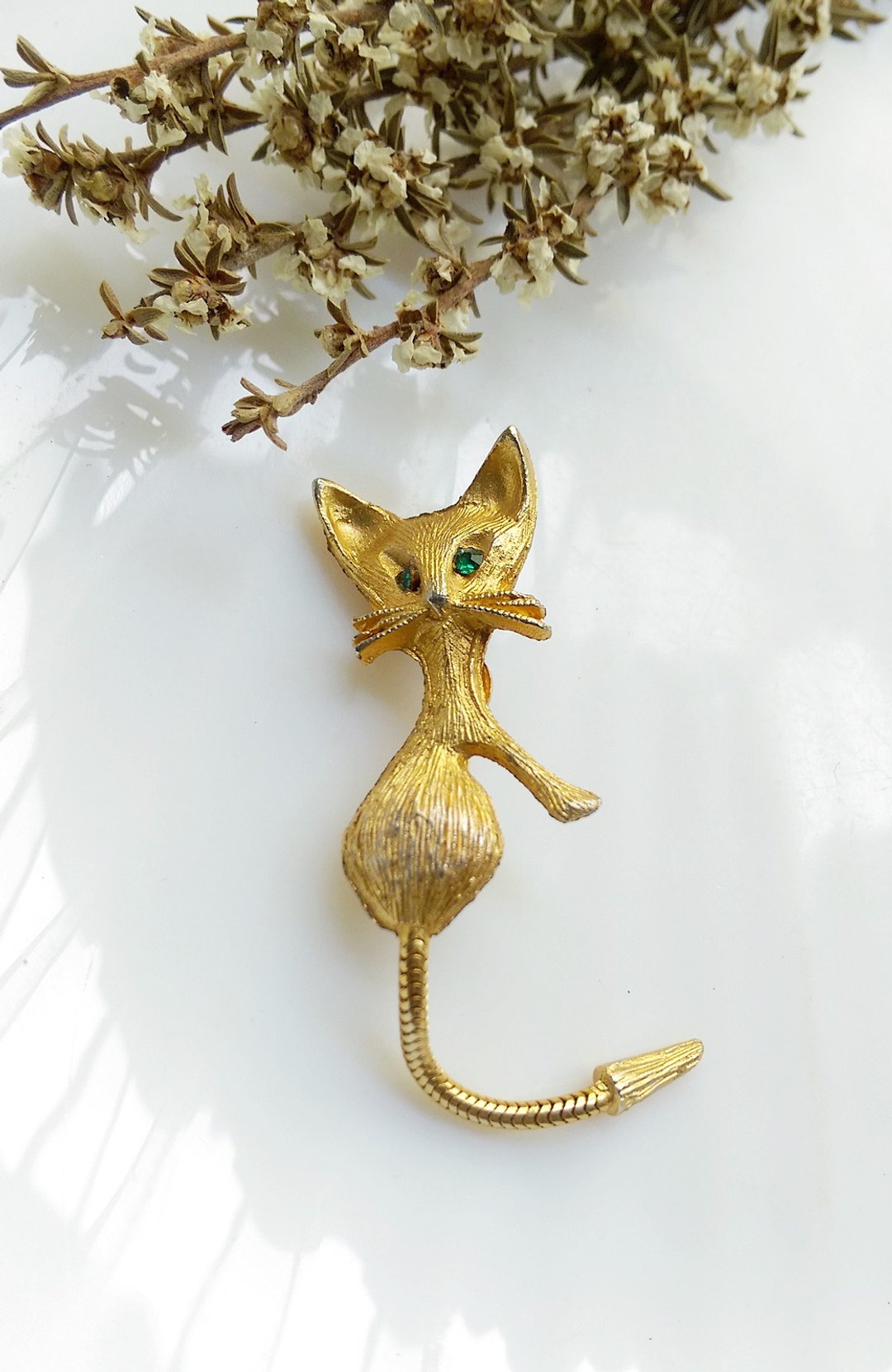 西洋古董饰品。绿眼小猫咪  别针 - 徽章/别针 - 其他金属 金色