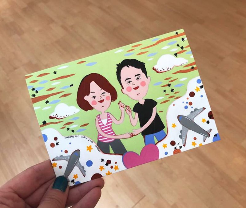 英式 独特文青风格 定制化-2人 情侣似颜绘 生日/情人节 手绘卡片 - 订制画像 - 纸 多色