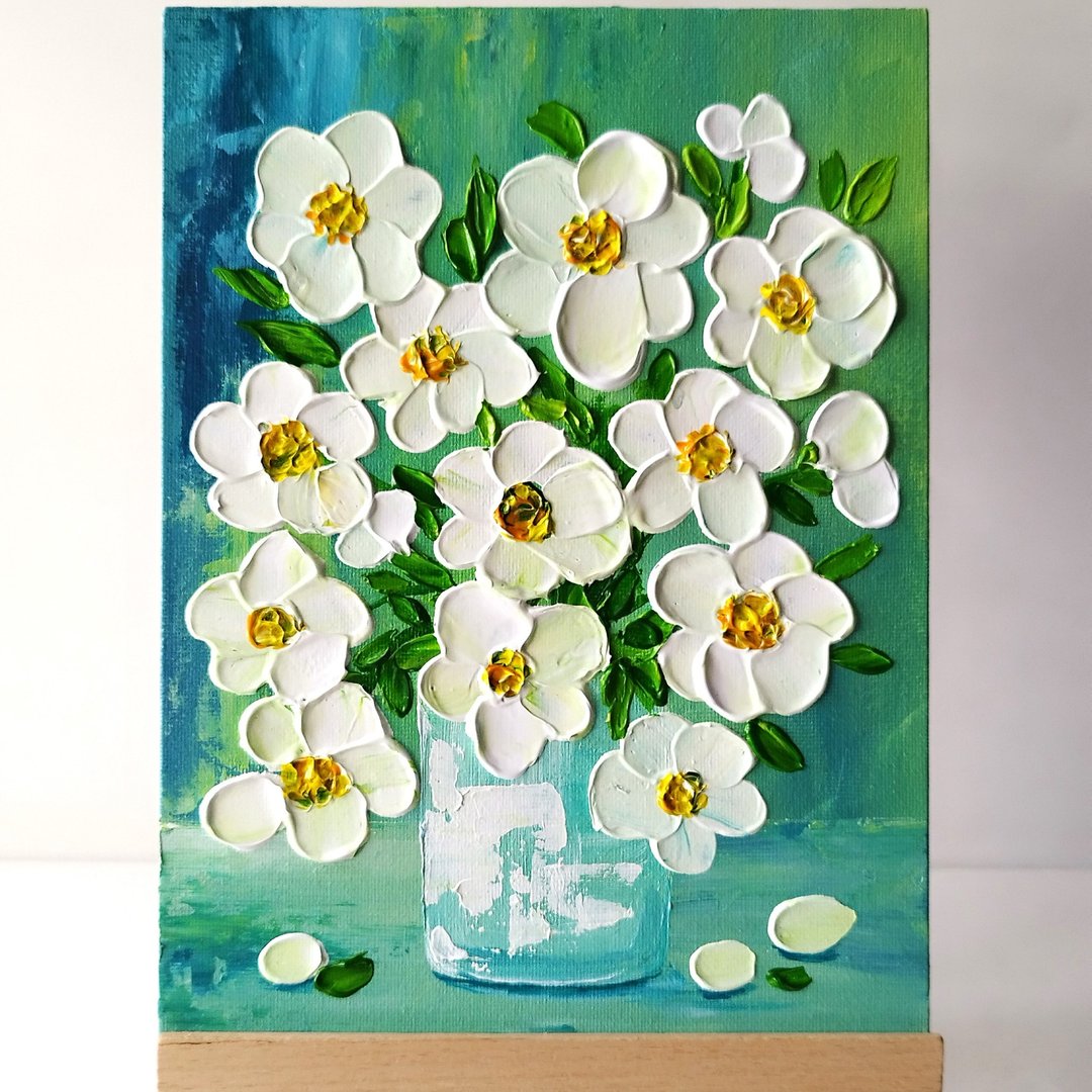 白花束压克力画：纹理花卉艺术 - 墙贴/壁贴 - 压克力 多色