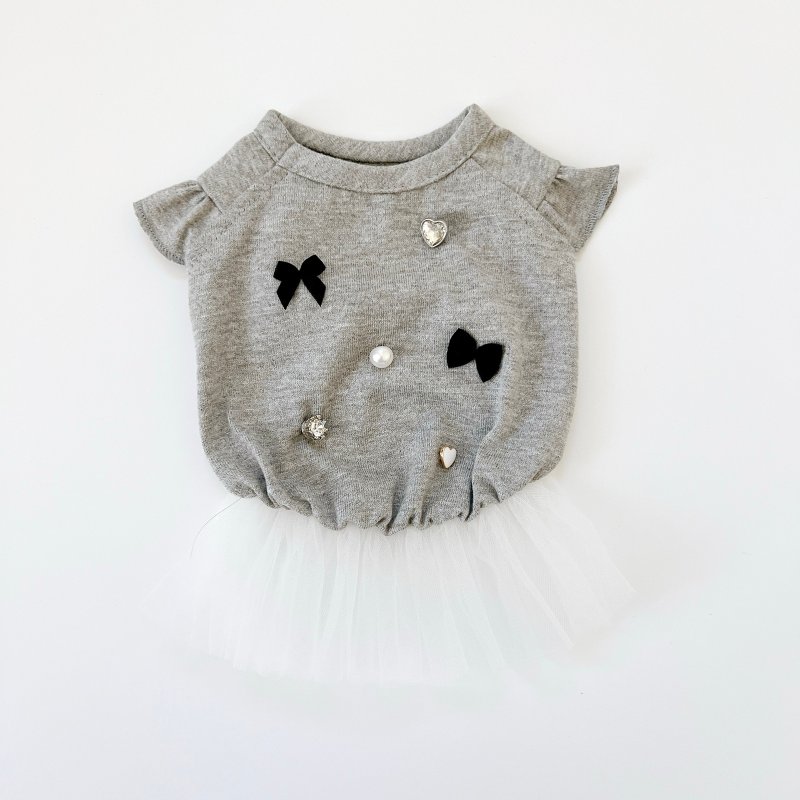 狗衣服/珠宝芭蕾舞短裙灰 - 衣/帽 - 棉．麻 灰色