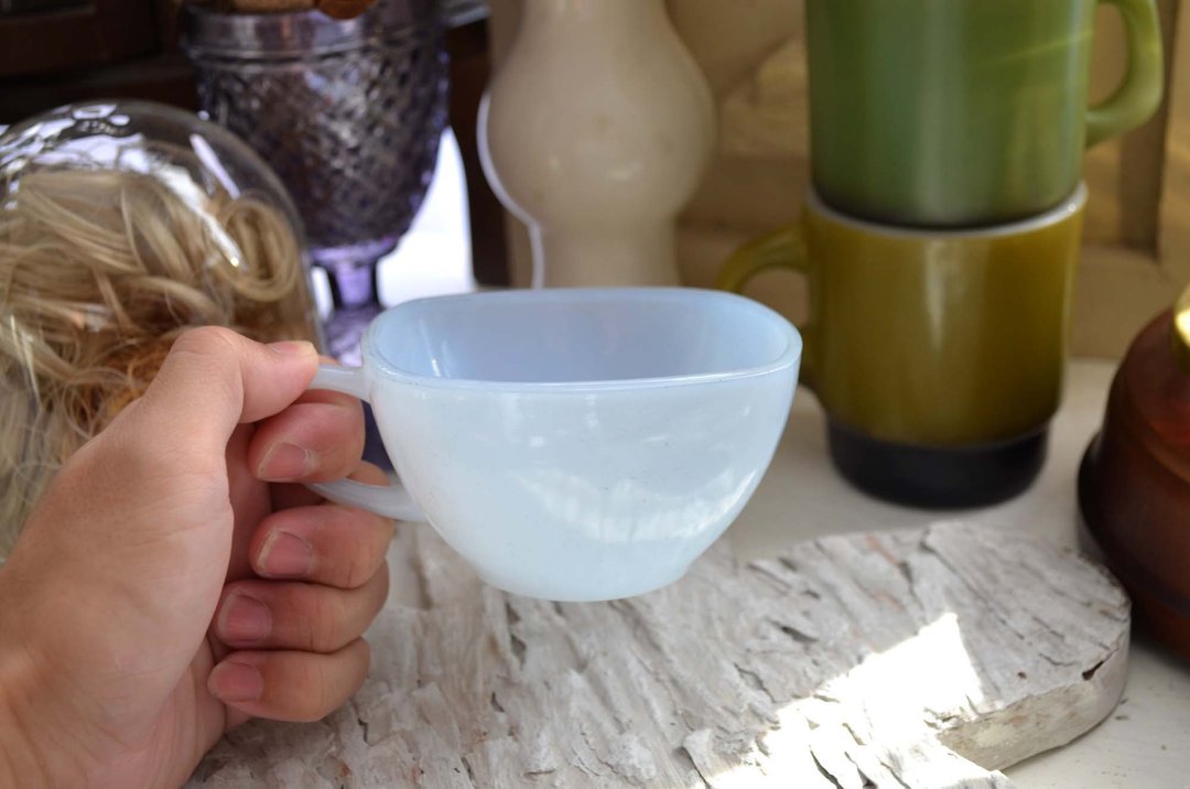 Anchor Hocking FIRE KING海豚蓝半透玻璃方型茶杯 60年代古董品 - 茶具/茶杯 - 玻璃 透明