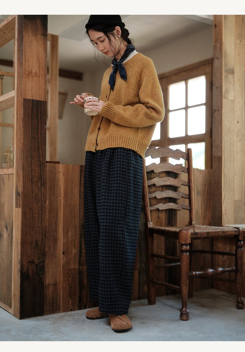 羊毛混纺格纹直筒裤 - 女装长裤 - 棉．麻 多色