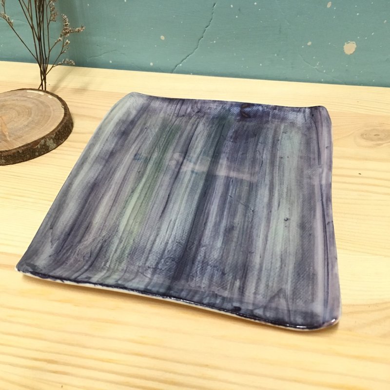 点心陶盘-方形-深 - 浅碟/小碟子 - 陶 蓝色