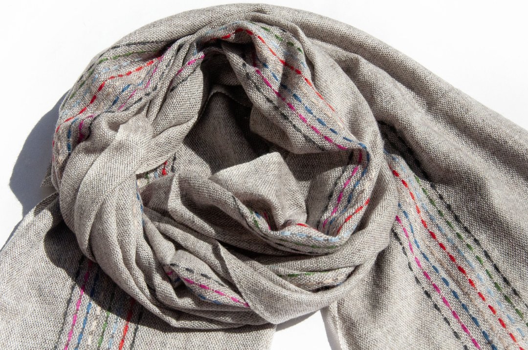 喀什米尔Cashmere 针织围巾 纯羊毛围巾 手织围巾 编织围巾-日本 - 围巾/披肩 - 羊毛 灰色