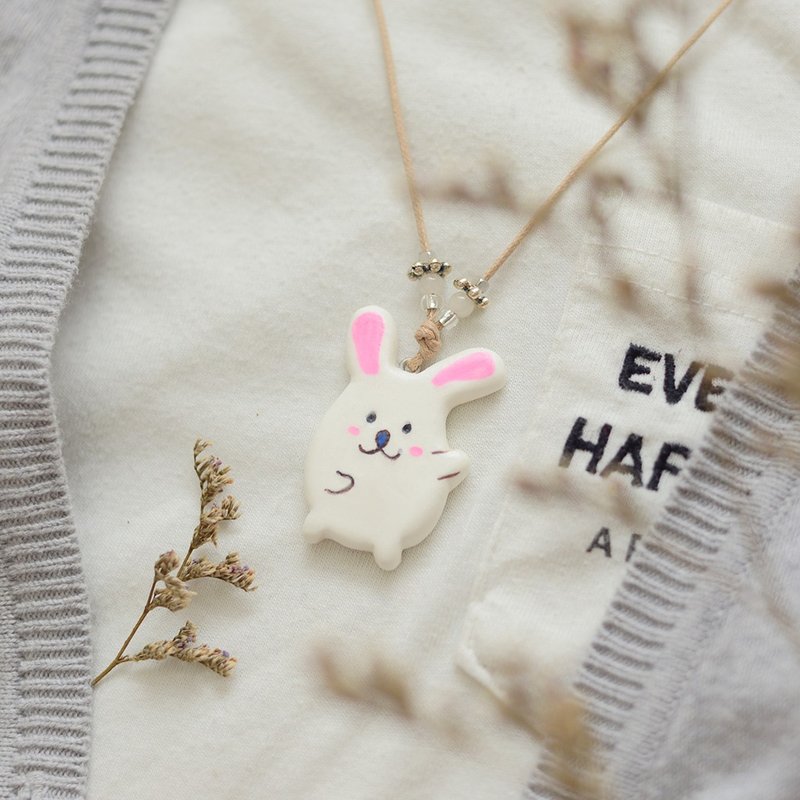 萌萌胖兔子手工项链 - 项链 - 粘土 白色