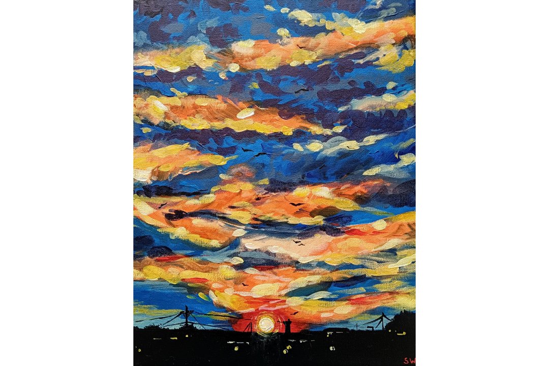 Sunset Painting Landscape Original Art USA Texas Dallas Canvas 11 x 14 in - 墙贴/壁贴 - 其他材质 橘色