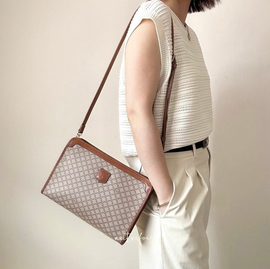 中古 Celine 浅啡 手拿包 斜背包 - 侧背包/斜挎包 - 防水材质 咖啡色