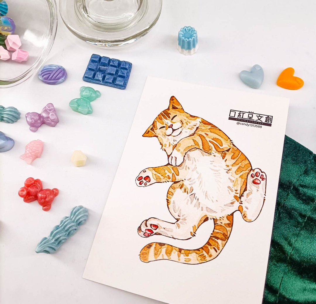 KR474_口紅堂明信片_橘貓3_candy1313588 postcard - 卡片/明信片 - 纸 多色