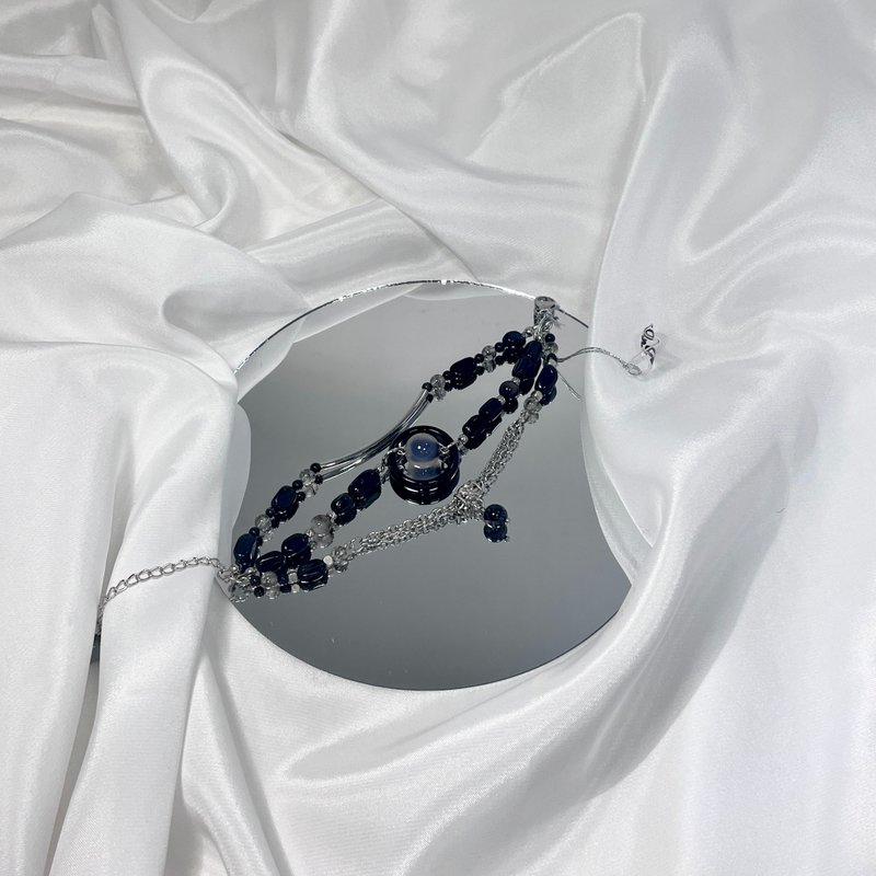 黑发晶+黑美人碧玺+溏心玛瑙 重工三层手作项链 天然矿石水晶 - 手链/手环 - 水晶 