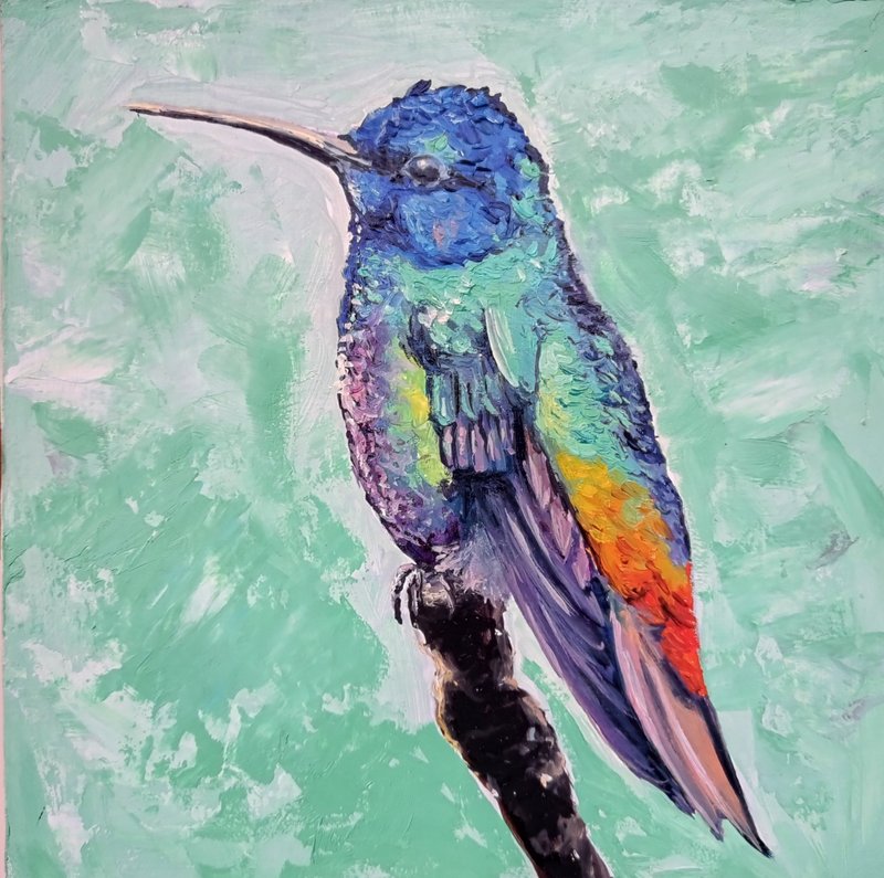 Hummingbird Handmade Painting, Colorful Bird Original Artwork, Bird Wall Decor. - 海报/装饰画/版画 - 其他材质 多色