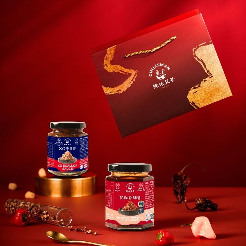 辣味豆哥 经典礼盒 伴手礼2入组 花椒香辣酱 XO干贝酱 麻油老姜酱 - 酱料/调味料 - 其他材质 