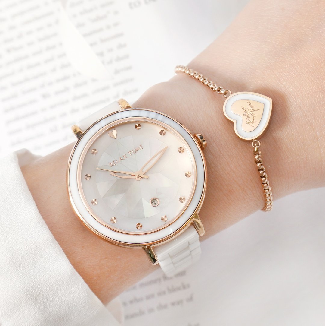 【加码送手练】RELAX TIME 极光系列半陶瓷腕表 纯净白 (RT-92-1) - 女表 - 其他材质 白色