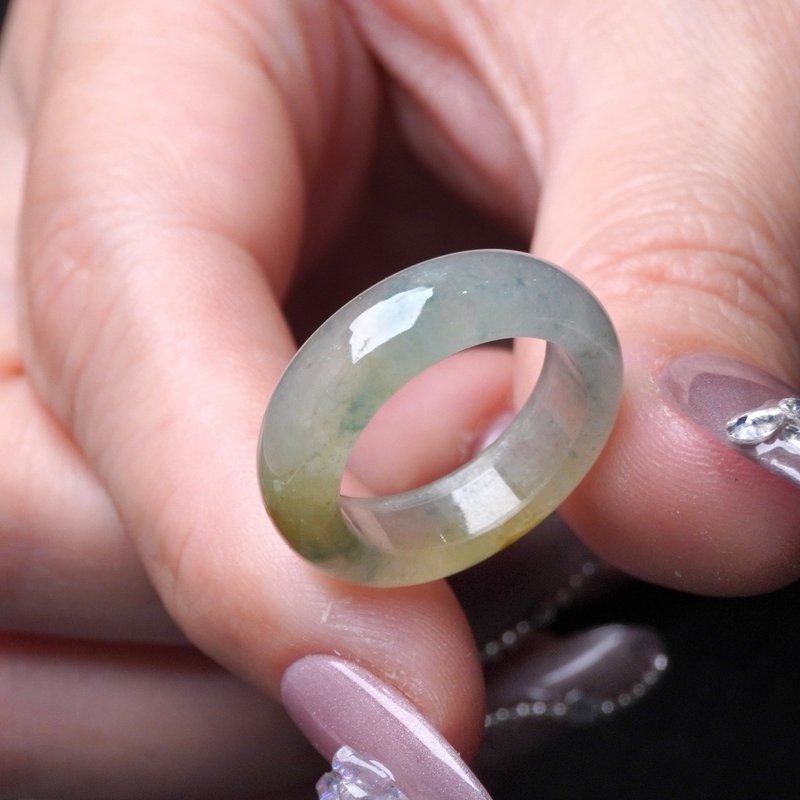 冰飘绿花翡翠戒指戒圈 | 国际12围 | 天然缅甸玉翡翠A货 | 送礼 - 戒指 - 玉石 透明