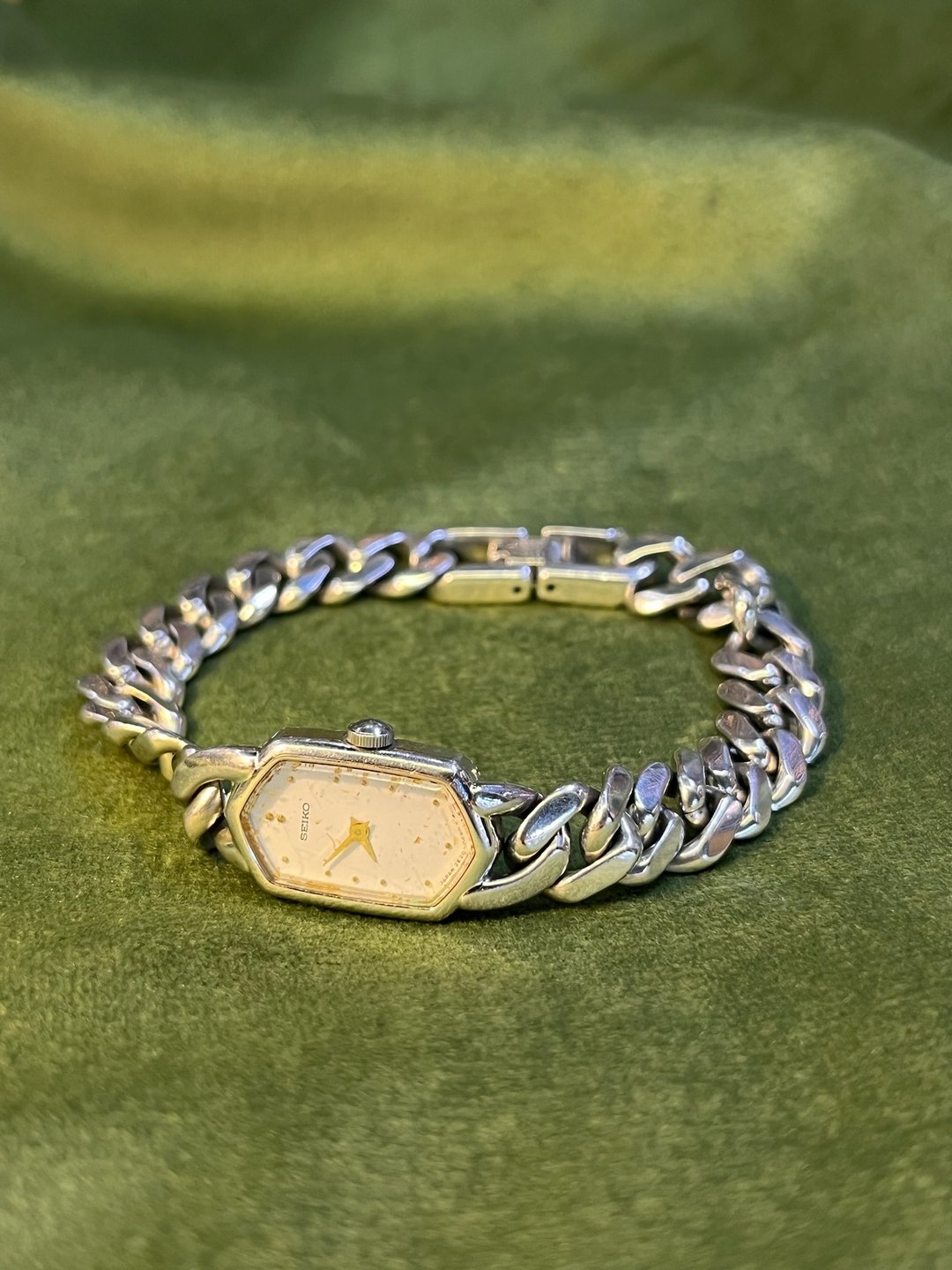 中古 Seiko 六角银色古巴手链石英表 - 女表 - 其他金属 金色