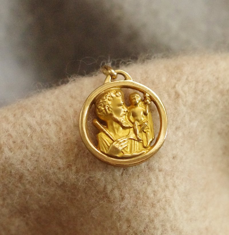 骨董FIX圣克里斯多福Saint Christopher法国耶稣基督圣经老坠子 - 项链 - 其他金属 金色