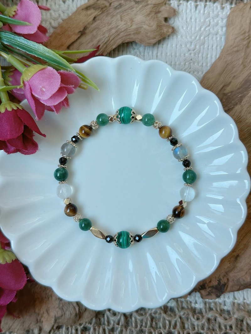 绿光之森 l 孔雀石 水草玛瑙 虎眼石 月光石 拉长石 黑玛瑙  手链 - 手链/手环 - 水晶 绿色