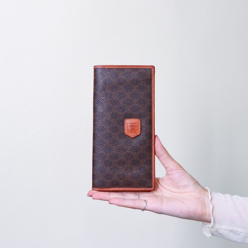 Vintage Celine 老花深色皮标长夹 - 皮夹/钱包 - 真皮 咖啡色
