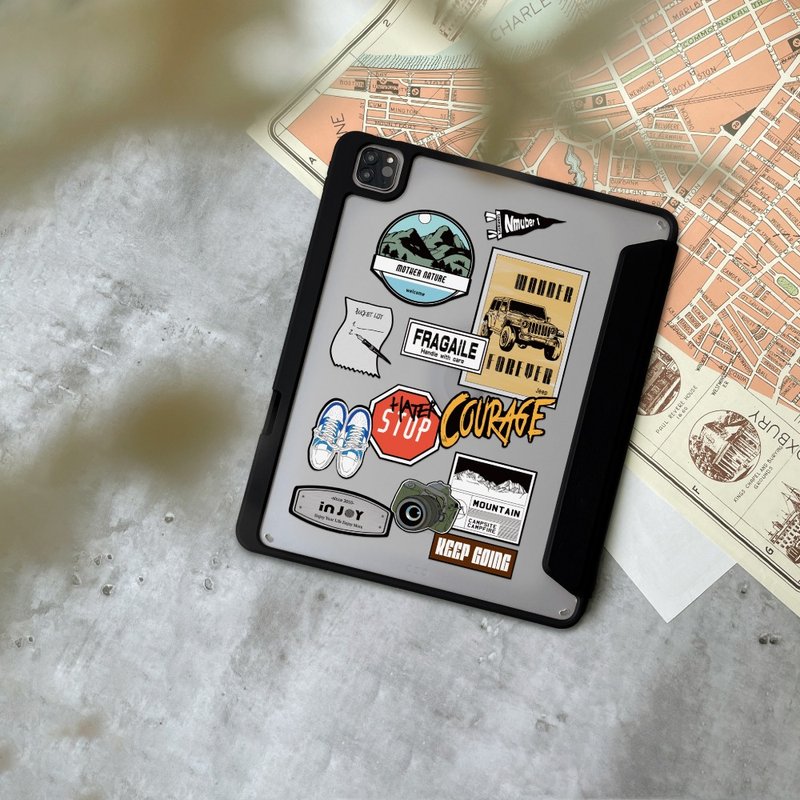 iPad case 12.9/Air5/iPad 9 露营风贴纸 多角度折叠平板保护套 - 平板/电脑保护壳 - 其他材质 黑色