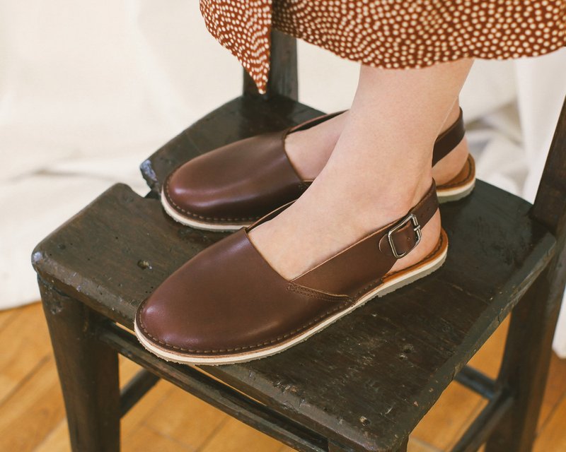 女士凉鞋、夏季鞋、平底凉鞋、露跟鞋、棕色凉鞋、露跟凉鞋 - 女款休闲鞋 - 真皮 咖啡色