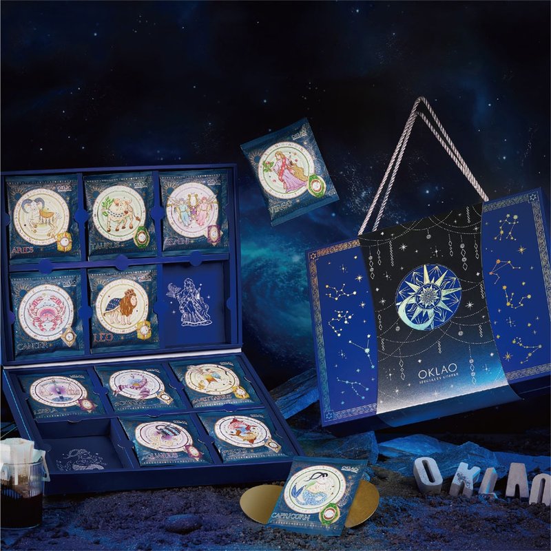 【欧客佬】12星座 精品挂耳礼盒(36包/盒)附提绳 - 咖啡 - 新鲜食材 蓝色