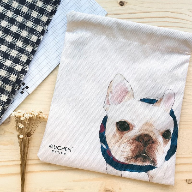 十月新款/法斗加厚束口包(手绘狗狗手机袋.化妆包.小包) - 化妆包/杂物包 - 其他材质 黄色