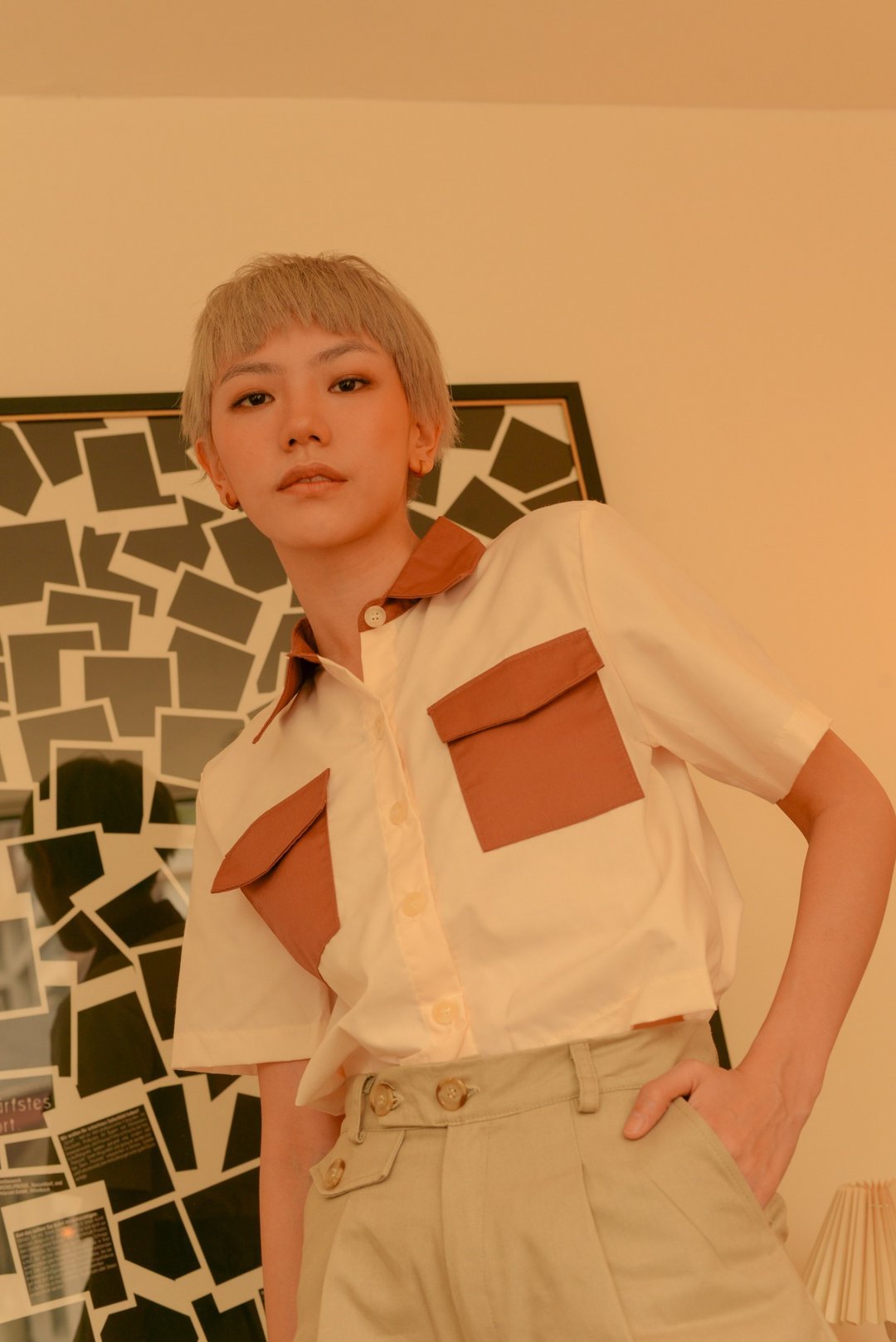 Highestjump BubbleGum Shirt (Cinnamon) - 女装衬衫 - 棉 蓝色