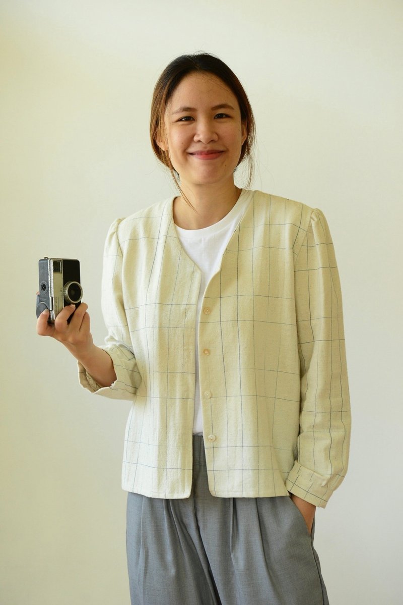 手工编织 V 领外套 - 女装上衣 - 棉．麻 