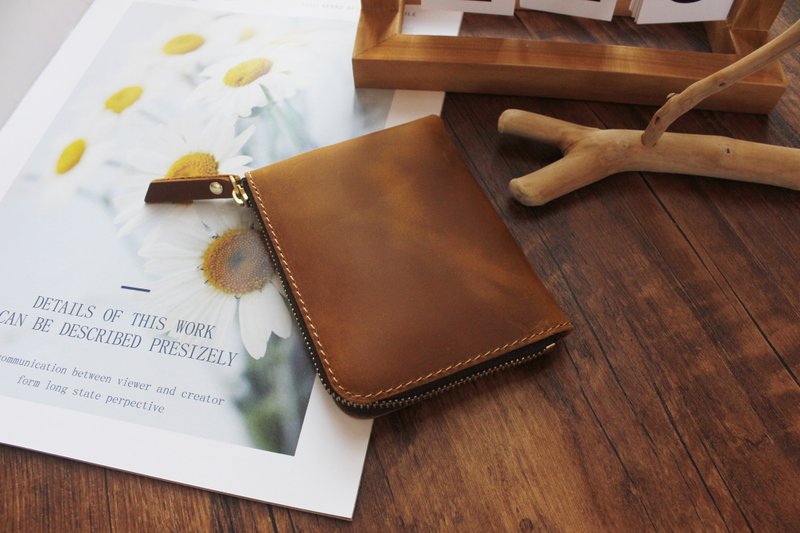 短款 L型内卡夹零钱包 拉链短夹 疯马皮 拉链钱夹 皮夹 18K-118 - 皮夹/钱包 - 真皮 灰色