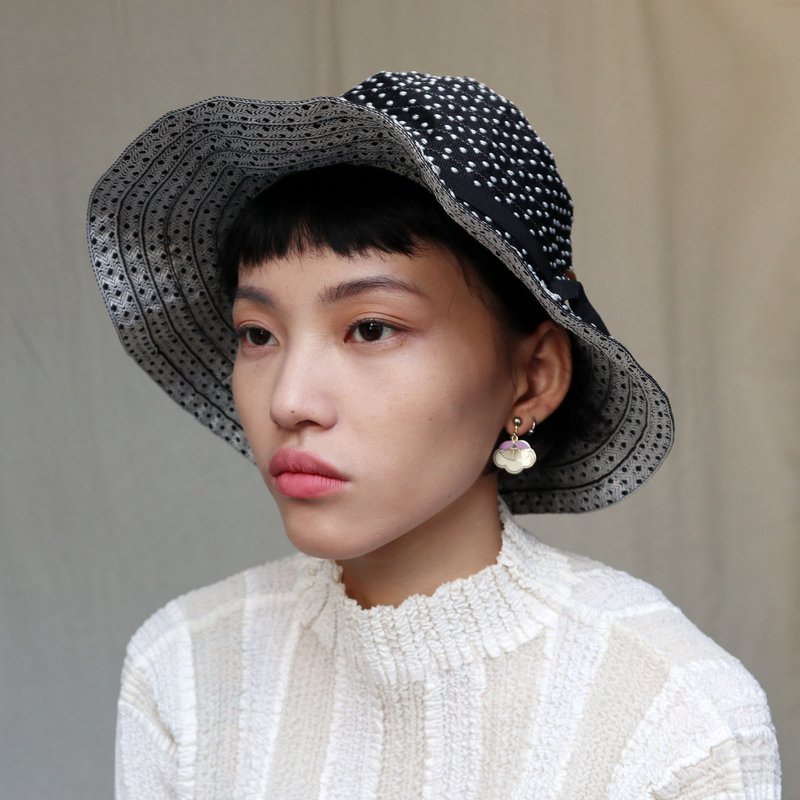 南瓜Vintage。古着 黑色 立体 白点 遮阳帽 - 帽子 - 其他材质 黑色