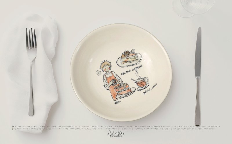 春郎陶-甜点师的日常-圆瓷盘 14.8cm - 盘子/餐盘/盘架 - 陶 多色