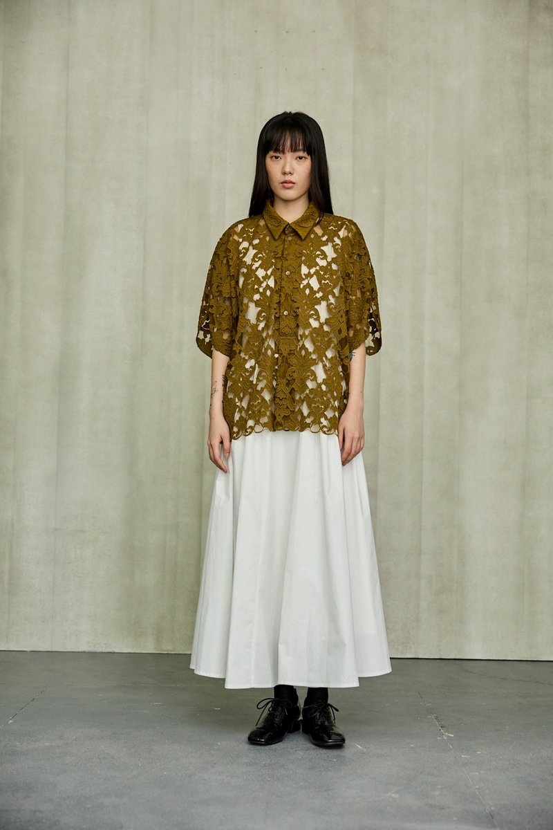 宽松设计袖衬衫式上衣 - 女装上衣 - 其他材质 绿色