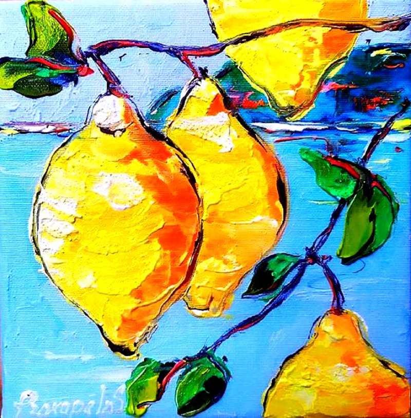 Lemon Painting Original Art Amalfi Wall Art Sorrento Italy Picture Canvas - 墙贴/壁贴 - 其他材质 