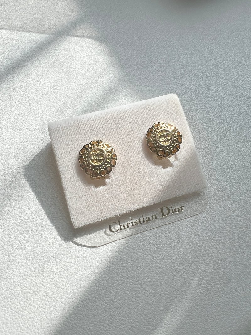 Dior极美品稀有款式满版CD环形金色耳夹 日本中古二手vintage - 耳环/耳夹 - 其他金属 金色