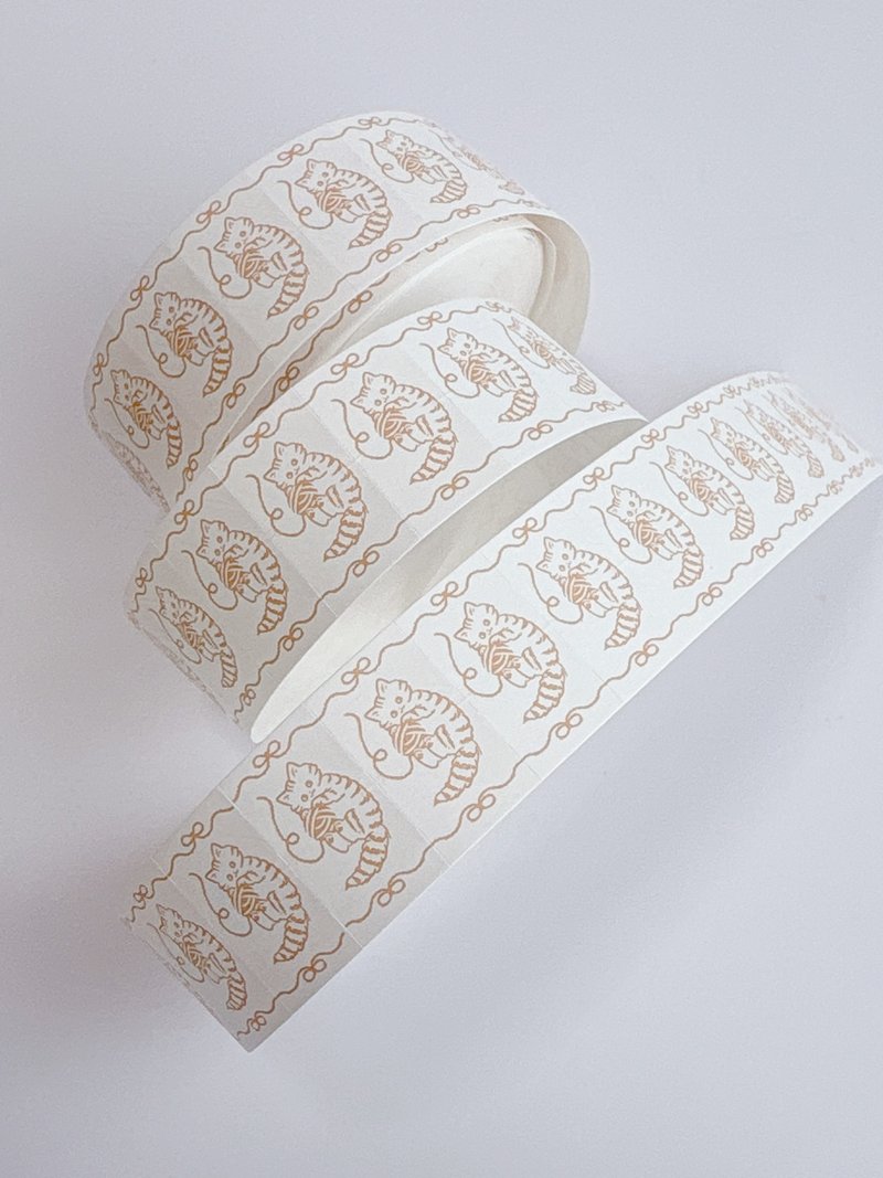 标签贴纸 猫与毛线球 黄赭色 - 贴纸 - 纸 卡其色