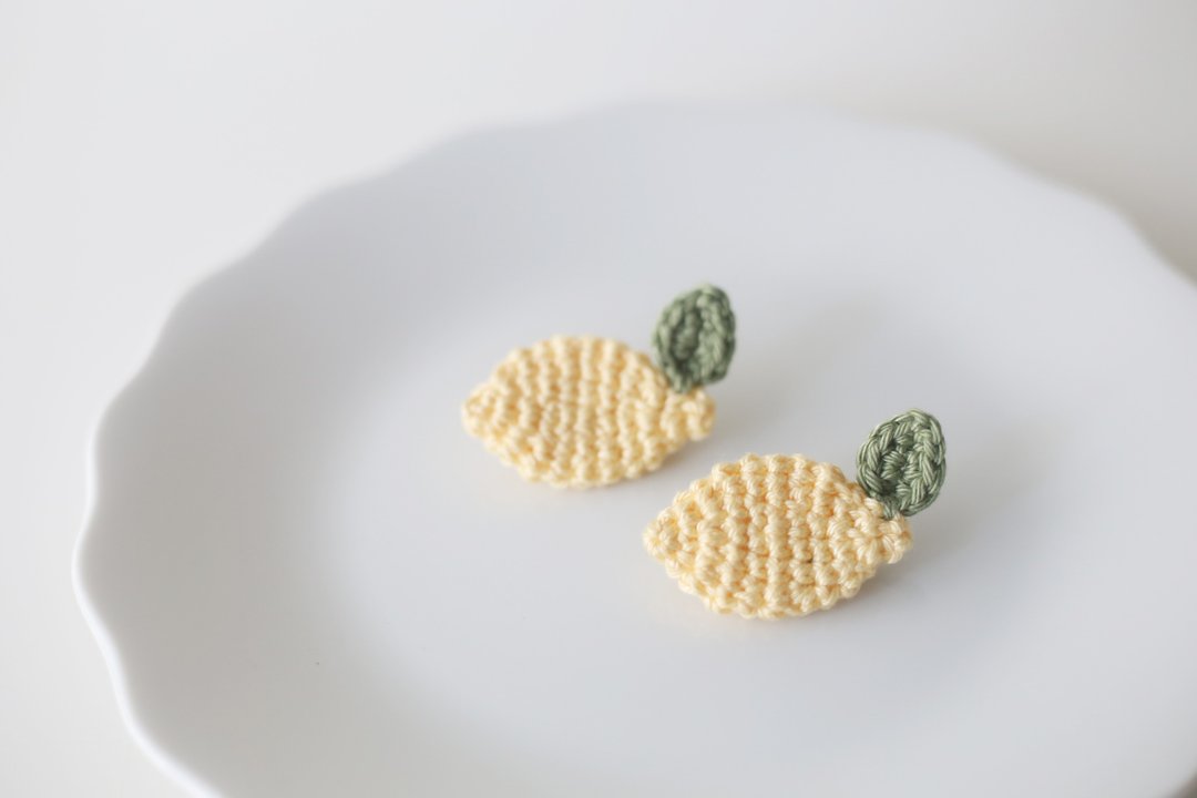 柠檬别针 钩针 手工编织 Pin - 胸针 - 棉 黄色
