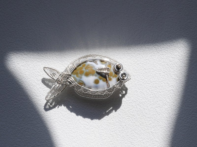 海洋碧玉比目鱼胸针 - 胸针 - 纯银 