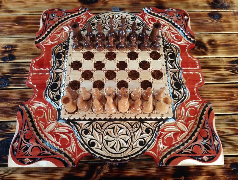 Exclusive Backgammon Chess with Case Bag, Handmade Wood Carving Bright Prestigio - 桌游/玩具 - 木头 咖啡色