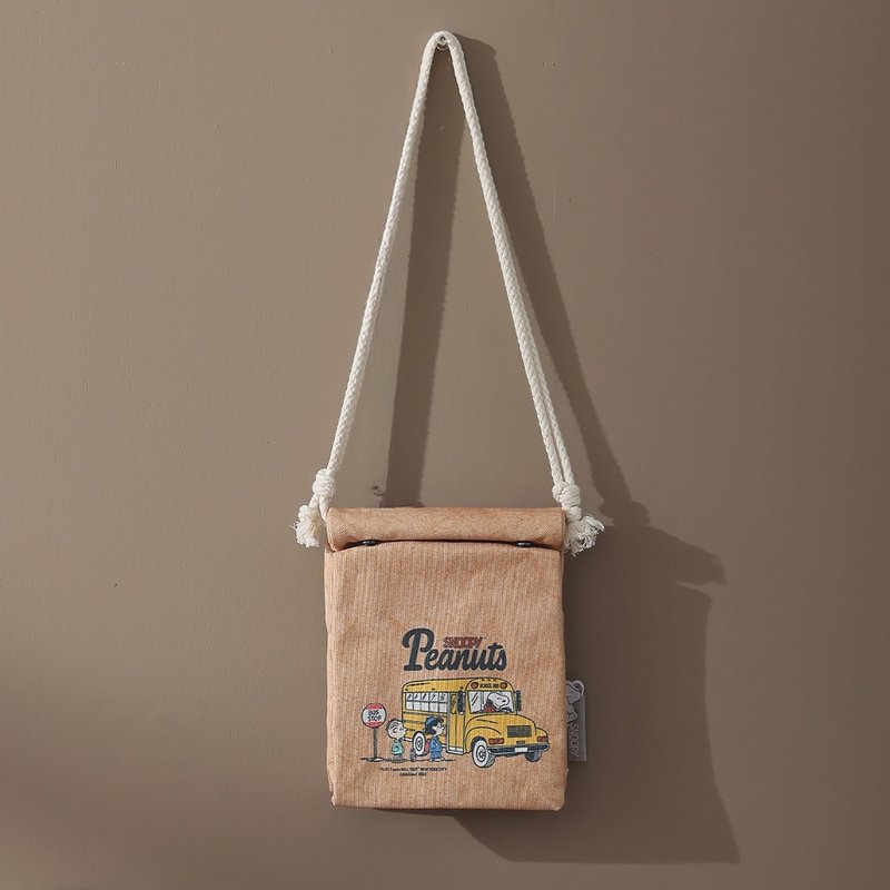 【PEANUTS 史努比联名款】纸袋造型2way帆布包 - 黄色校车 - 侧背包/斜挎包 - 聚酯纤维 咖啡色
