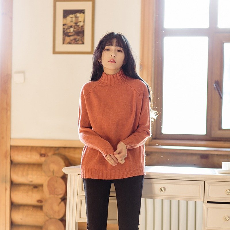 安妮陈2017冬装新款女装插肩袖中领针织毛衣 - 女装针织衫/毛衣 - 棉．麻 红色