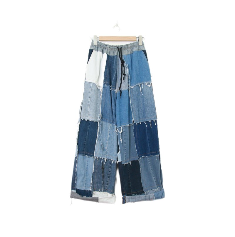 Back to Green-再制拼接裤 深浅牛仔拼布//p-02 vintage pants - 男士长裤 - 棉．麻 
